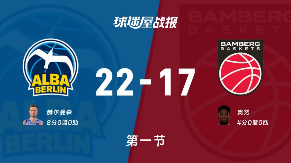 ALBA柏林vs保罗沙：第一节完，ALBA柏林22-17保罗沙，赫尔曼森得到8分  第1张