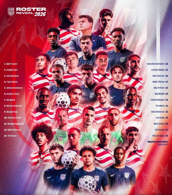 备战2026世界杯：美国队公布26人参赛大名单，波切蒂诺重塑国家队阵容  第2张
