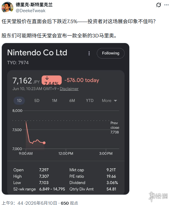 任天堂直面会后股价重挫 资本市场用脚投票背后隐情  第1张