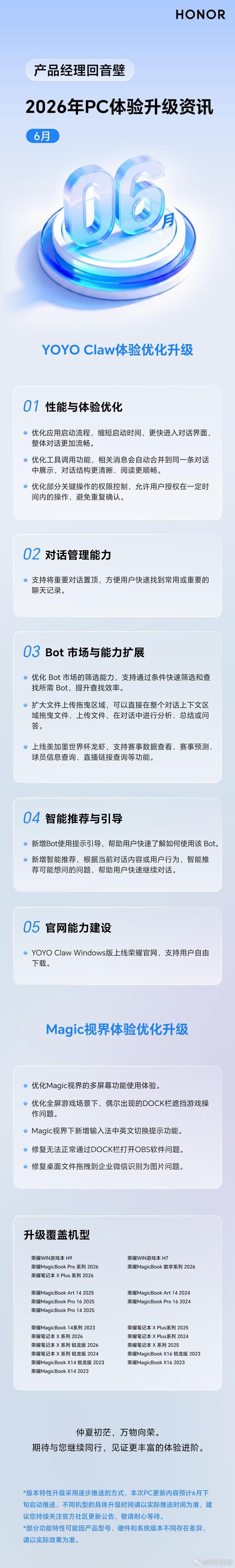 荣耀PC、平板6月升级特性公布  第1张