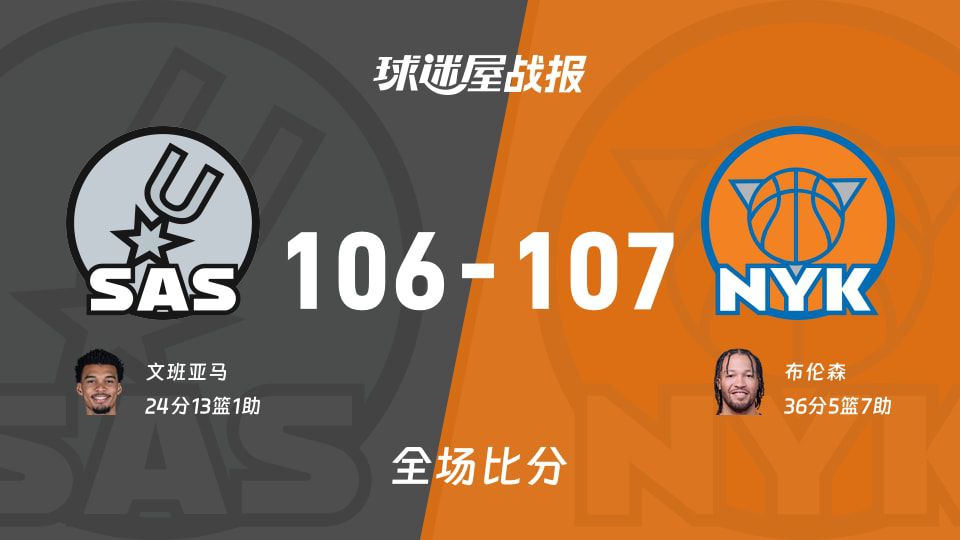 2025-2026赛季NBA总决赛：尼克斯末节狂追20分，107-106逆转马刺  第1张