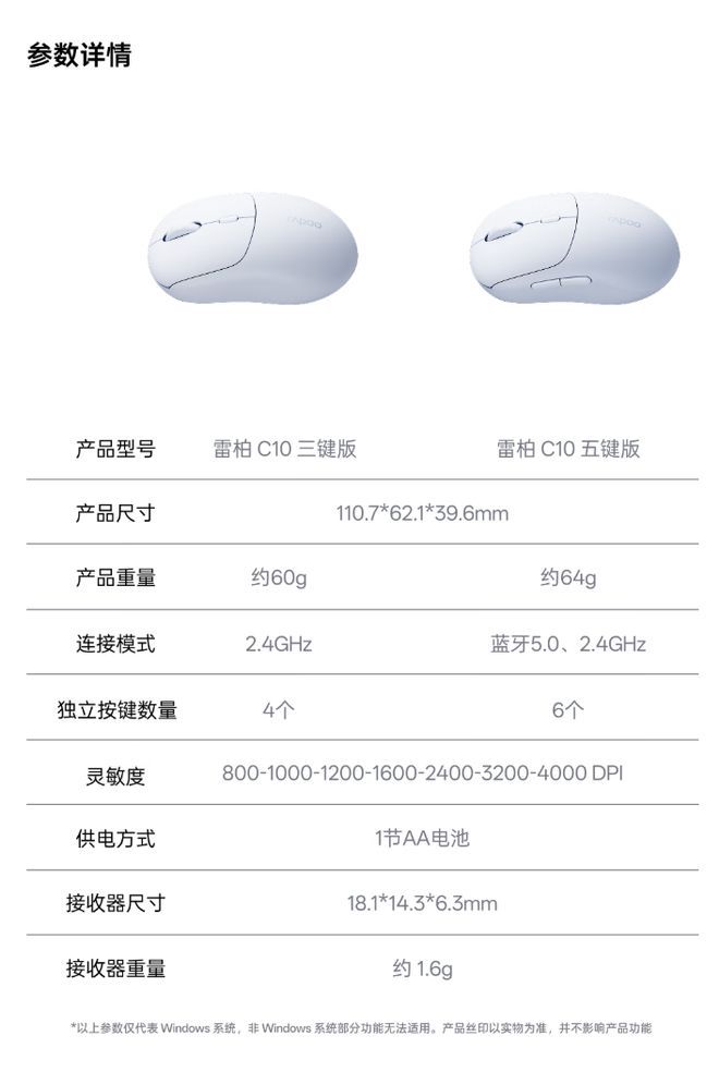 雷柏C10双模轻音鼠标新增五键版本，首发价55元  第3张