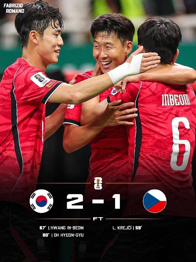 韩国2-1逆转捷克 黄仁范传射吴贤揆替补建功
