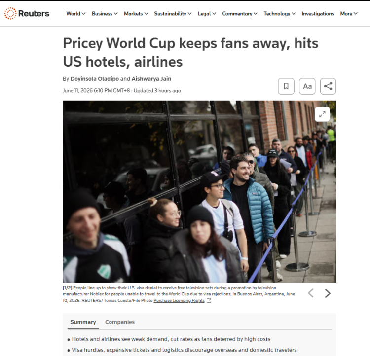 美加墨世界杯11日墨西哥开幕 预期旅游提振效应尚未显现