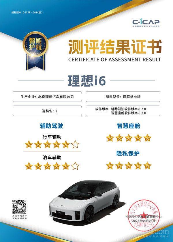 理想i6交付超14万辆之际获中汽中心年度大满贯车型奖 第4张 理想i6交付超14万辆之际获中汽中心年度大满贯车型奖 第4张