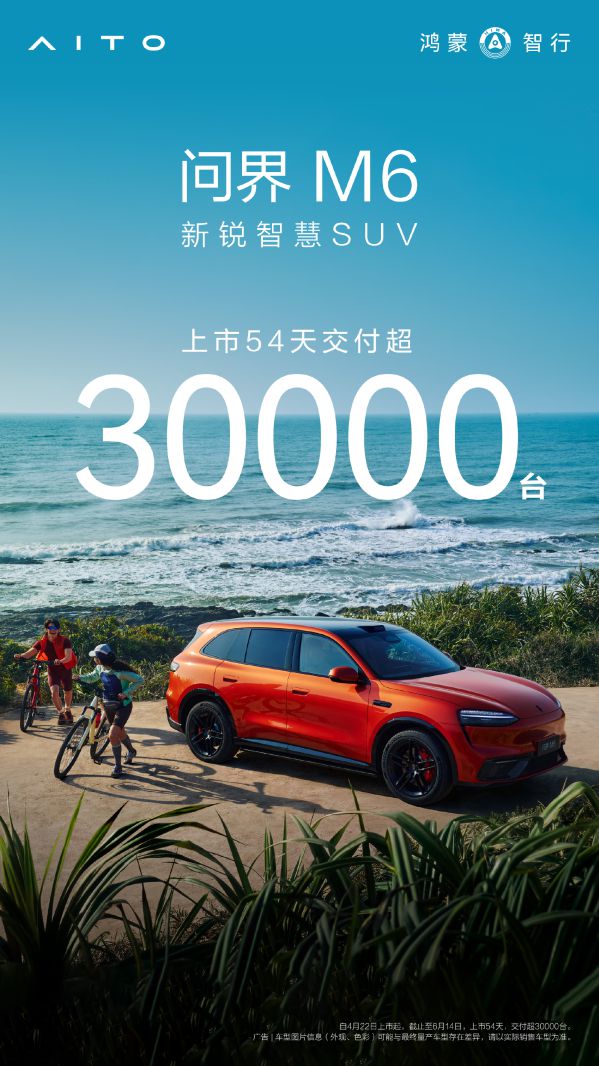 上市54天交付突破3万台 问界M6持续冲击中型SUV市场