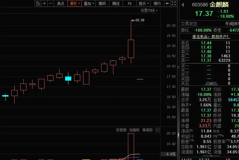金麒麟6月16日开盘一字跌停 封单金额1.1亿元  第2张