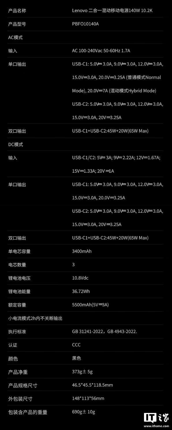 联想锋行者140W移动电源京东上架 内置10200mAh电芯售价409元  第4张