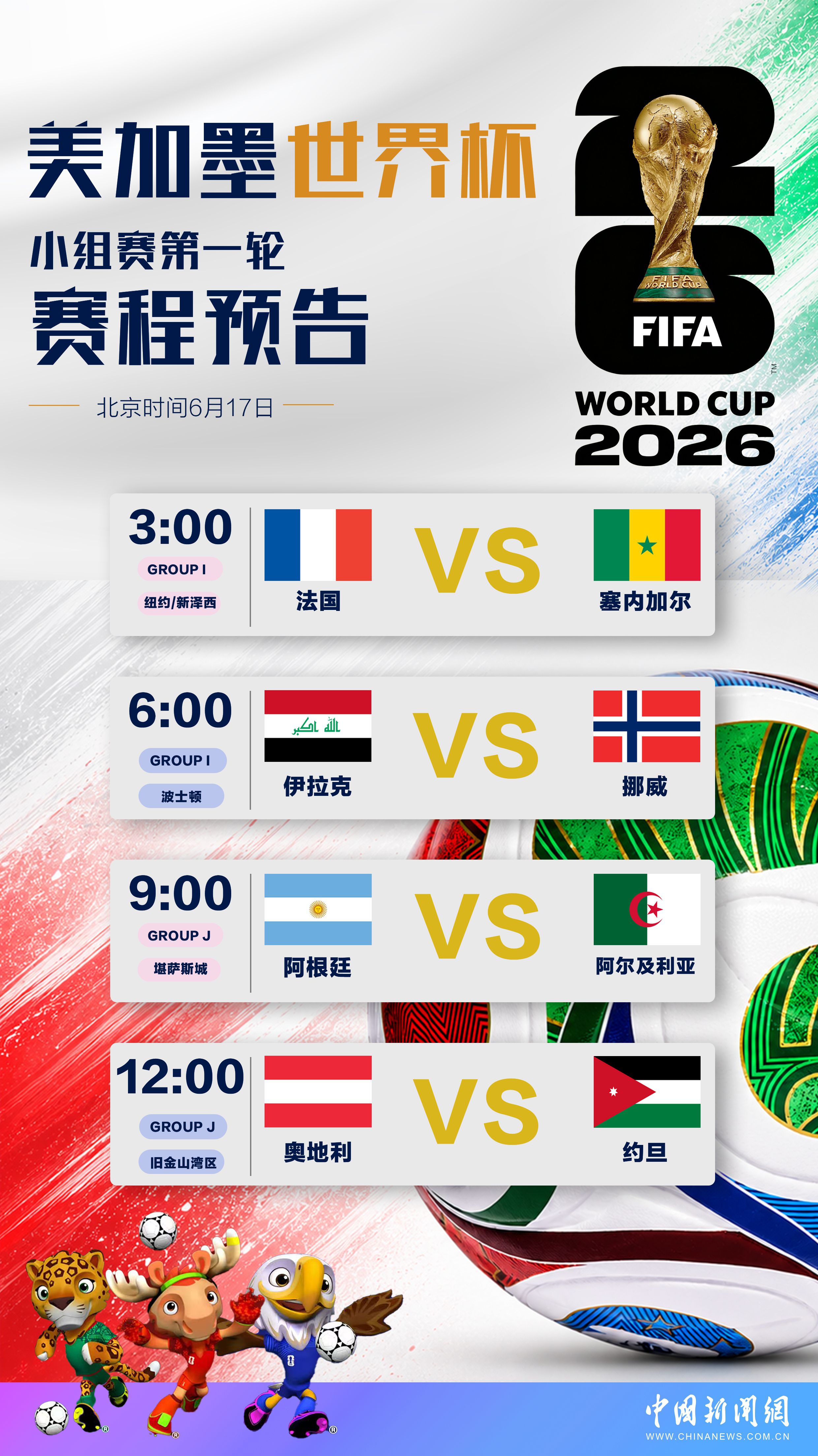 美加墨世界杯17日将进行四场小组赛 法国阿根廷等队出战