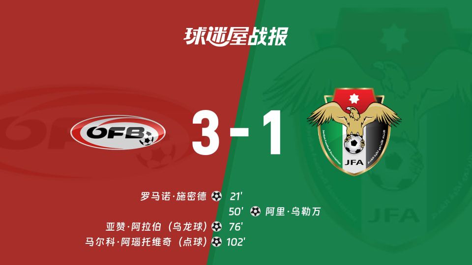 奥地利3比1击败约旦 阿瑙托维奇点球破门锁定胜局