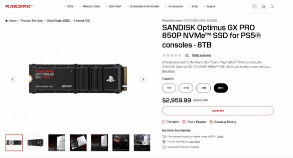 闪迪发布PS5官方授权固态硬盘Optimus GX PRO 850P,最高8TB售价2959美元 第1张 闪迪发布PS5官方授权固态硬盘Optimus GX PRO 850P,最高8TB售价2959美元 第1张