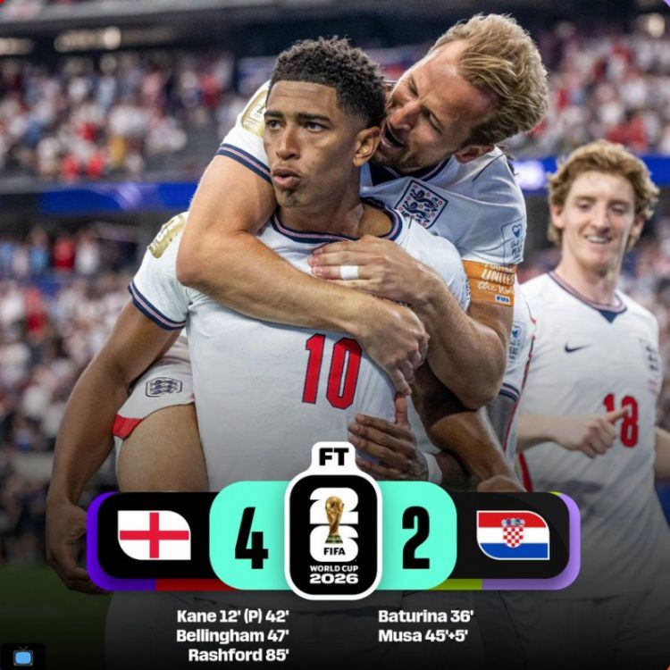 英格兰4-2击败克罗地亚，历史交锋三连胜