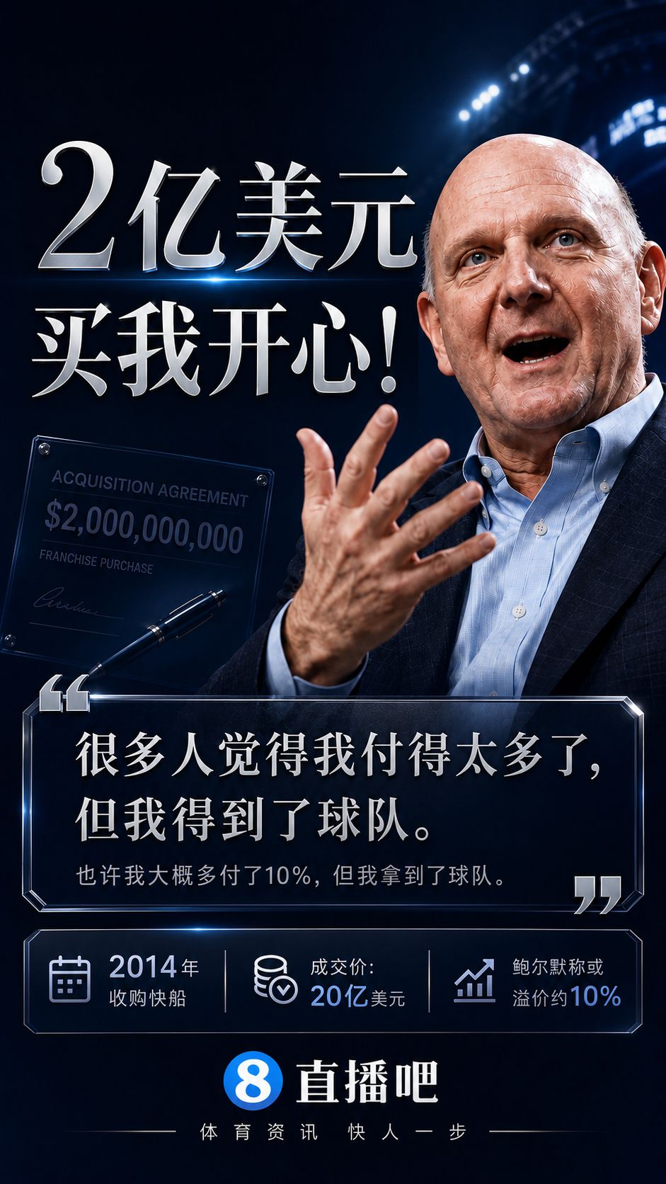 😘2亿买我开心！鲍尔默忆砸20亿买快船：多付了10%吧 拿下就行  第1张