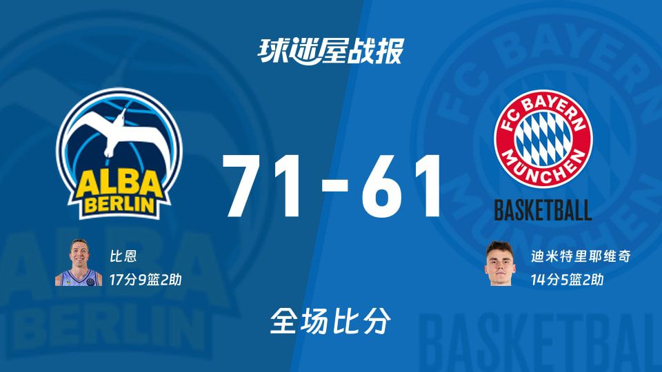 ALBA柏林71-61击败拜仁慕尼黑锁定德篮甲季后赛胜利