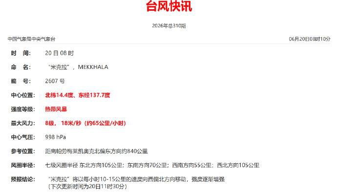 台风“米克拉”生成 中心风力8级达热带风暴级  第2张