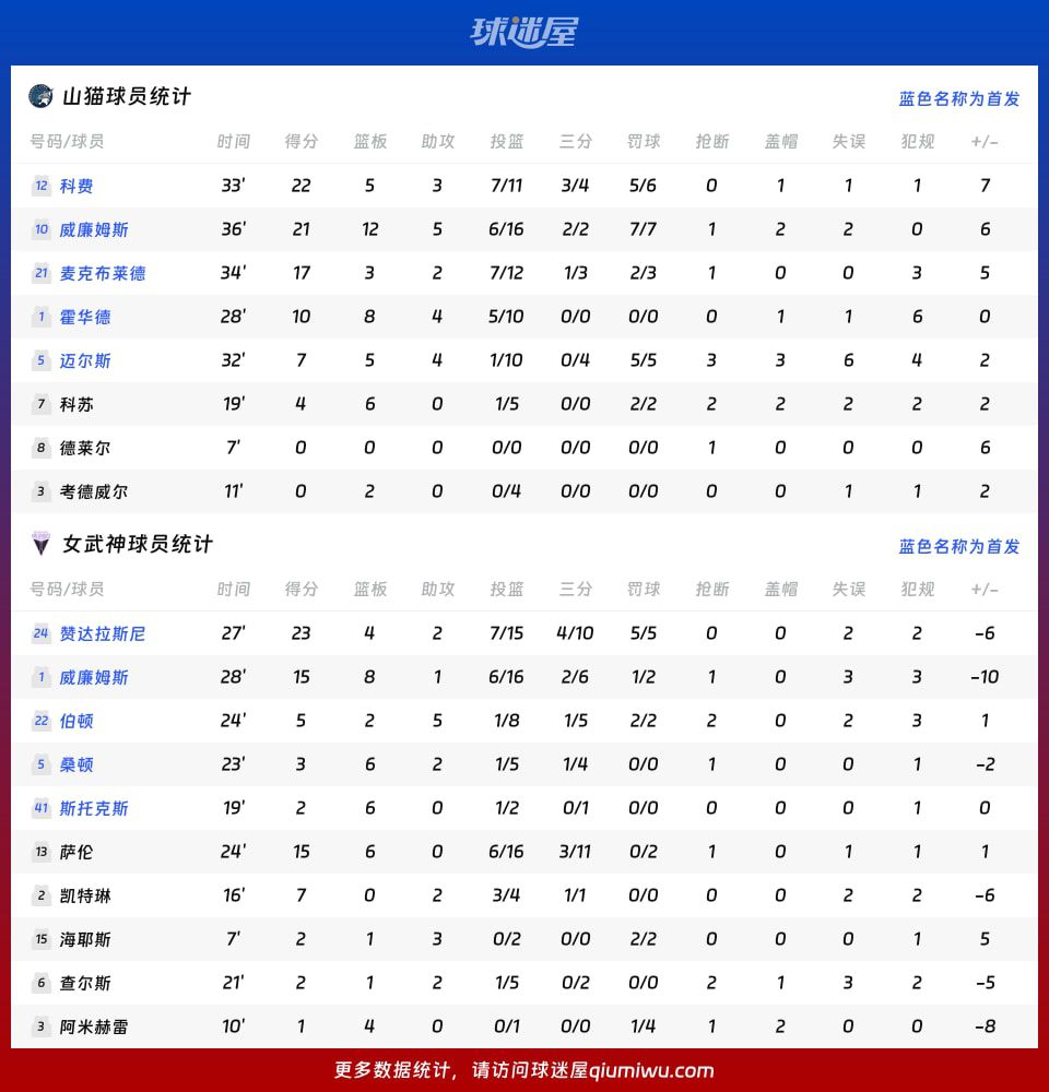 2026赛季WNBA常规赛山猫81比75战胜女武神  第4张