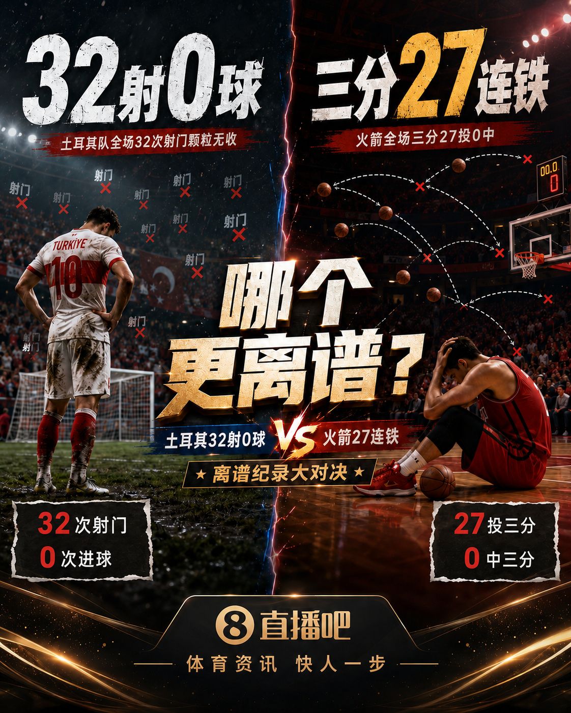 两大赛事诞生奇葩纪录：土耳其世界杯32射0球，火箭三分27连铁