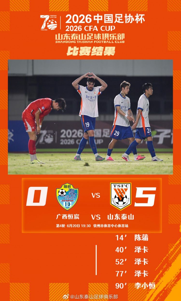 山东泰山5-0客胜广西恒宸，泽卡帽子戏法助球队挺进足协杯下一轮  第5张