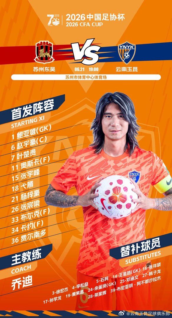 苏州东吴vs云南玉昆 今日首发