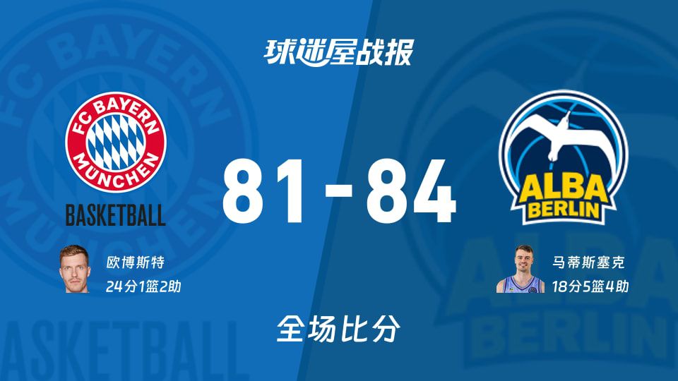 ALBA柏林客场84-81逆转拜仁慕尼黑，半场落后20分翻盘