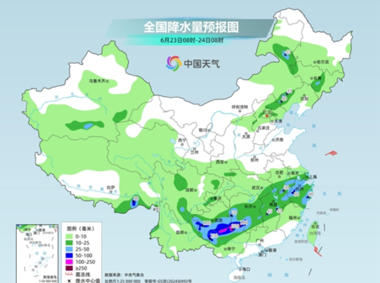 长江中下游强降雨持续至24日 之后将南压强度减弱