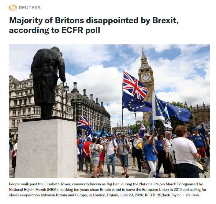 英国脱欧公投十周年之际首相斯塔默宣布辞职 民调显示逾半数民众认为脱欧错误