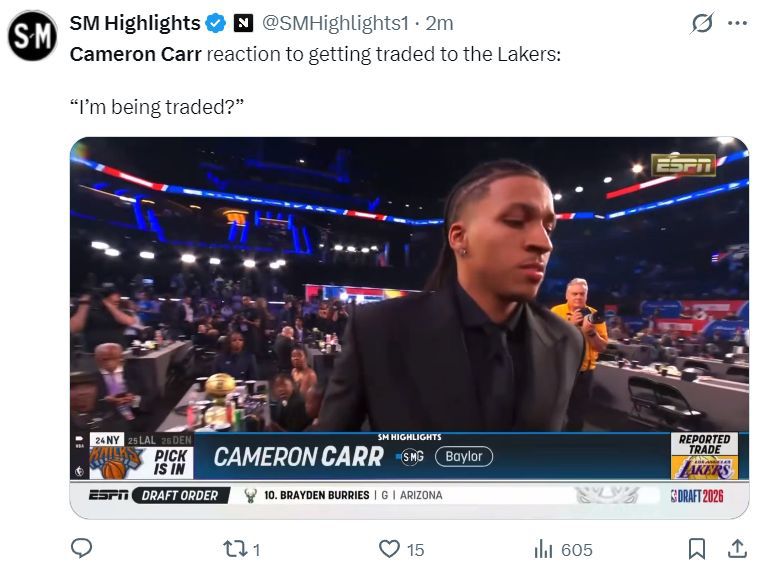洛杉矶湖人在NBA选秀首轮第24顺位选中贝勒大学射手卡梅隆-卡尔  第3张