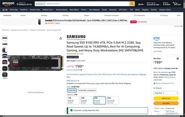 亚马逊Prime Day 2026促销致SSD价格倒挂：PCIe 5.0最低比PCIe 4.0便宜100美元