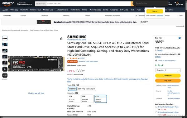 亚马逊Prime Day 2026促销致SSD价格倒挂：PCIe 5.0最低比PCIe 4.0便宜100美元  第2张