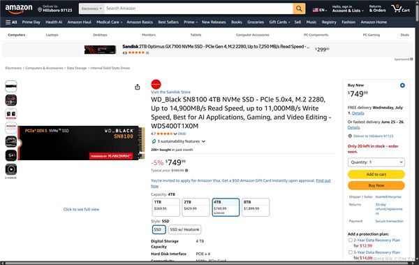 亚马逊Prime Day 2026促销致SSD价格倒挂：PCIe 5.0最低比PCIe 4.0便宜100美元  第3张