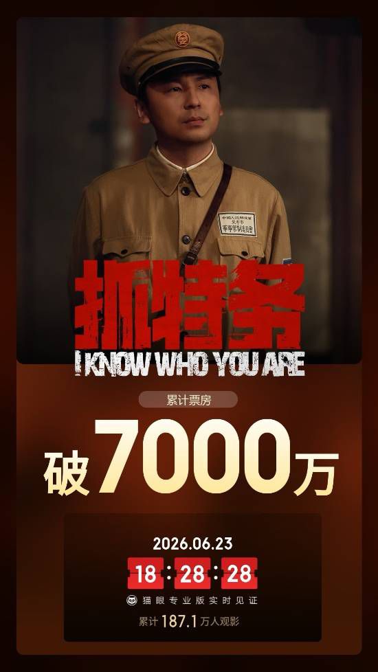 抓特务》上映5天票房破7000万，猫眼专业版数据公布