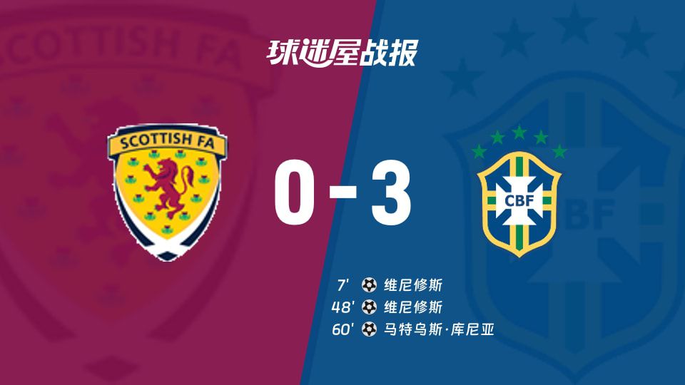 巴西3-0胜苏格兰 维尼修斯梅开二度 布鲁诺·吉马良斯两次助攻