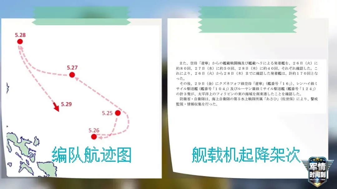 日本防卫省通报辽宁舰编队远海实训监视记录