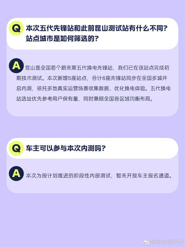 firefly萤火虫第五代换电先锋站启动全国内测，首批6座站点同步运营