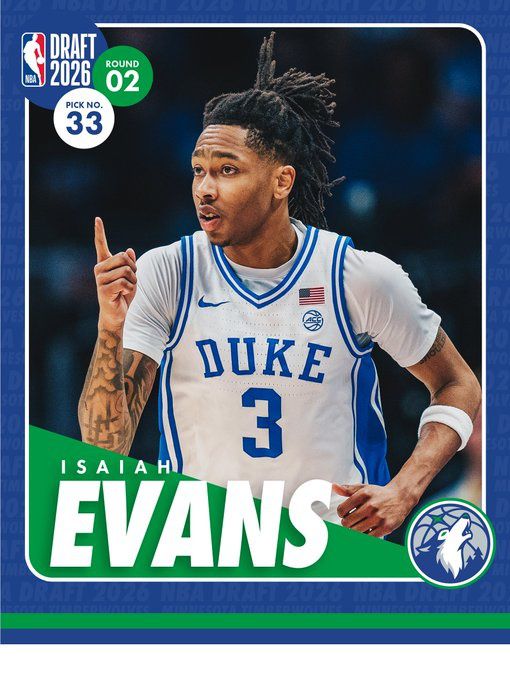 森林狼在NBA选秀大会次轮选中埃文斯与考夫曼-雷恩