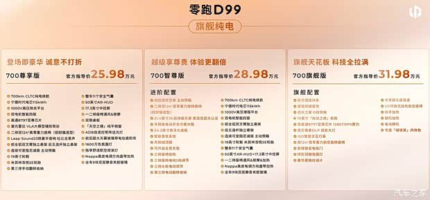 零跑D99于6月25日上市 推出6款车型售价区间24.98至31.98万元  第3张