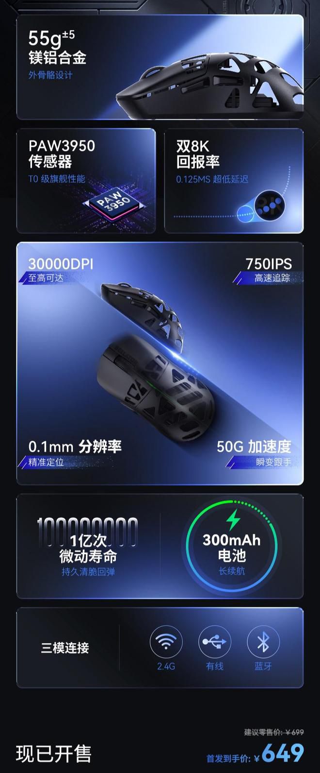 联想来酷斗战者GM104鼠标开售 航空级铝镁合金架构重约55克  第3张