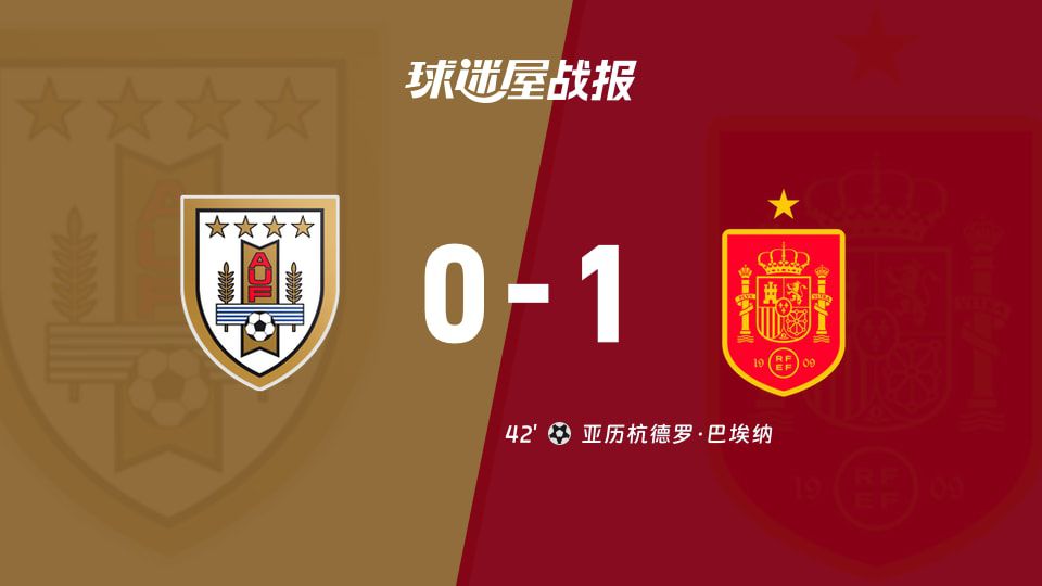乌拉圭主场0-1不敌西班牙，亚历杭德罗·巴埃纳第42分钟攻入制胜球