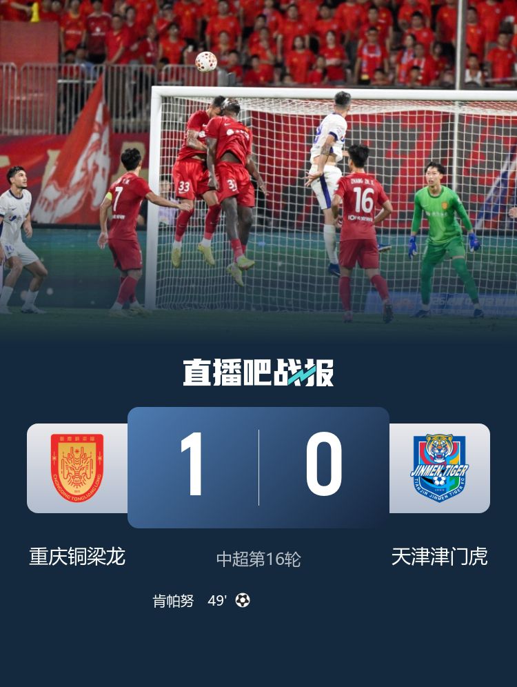 中超第16轮重庆铜梁龙1-0战胜天津津门虎暂列积分榜第2  第2张