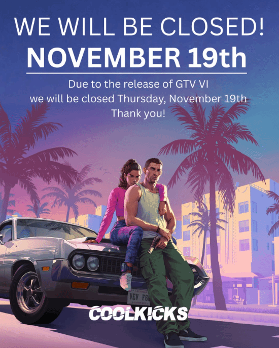 洛杉矶球鞋店Coolkicks宣布11月19日闭店迎接《GTA6》发售