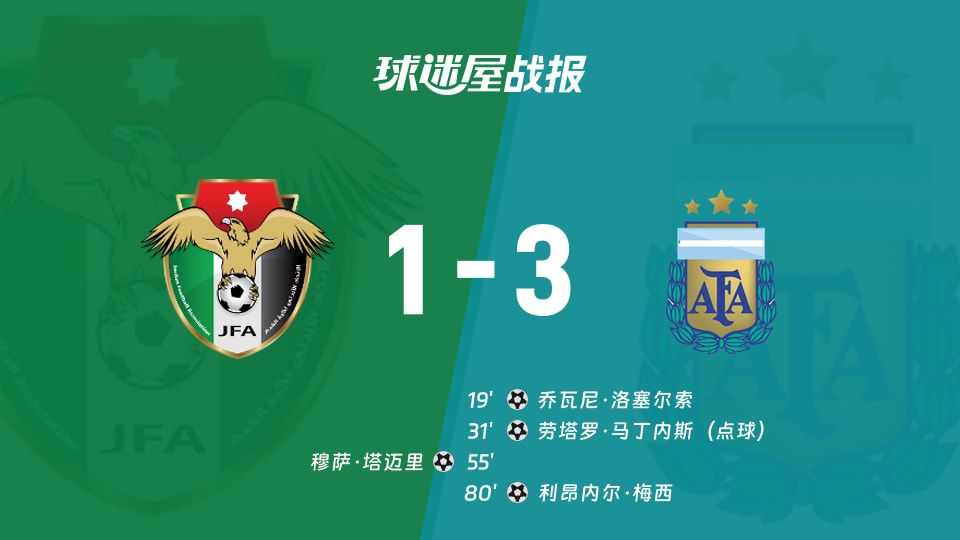世界杯小组赛：阿根廷3-1胜约旦，半场两球领先