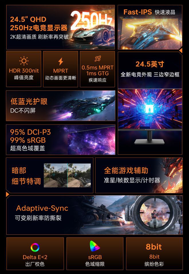 机械师24.5英寸2K 250Hz电竞显示器开售 定价899元  第2张