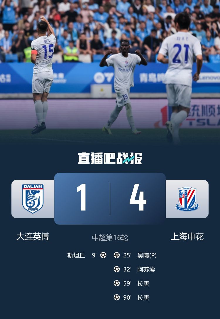 中超第16轮：大连英博主场1-4不敌上海申花 遭遇两连败  第2张