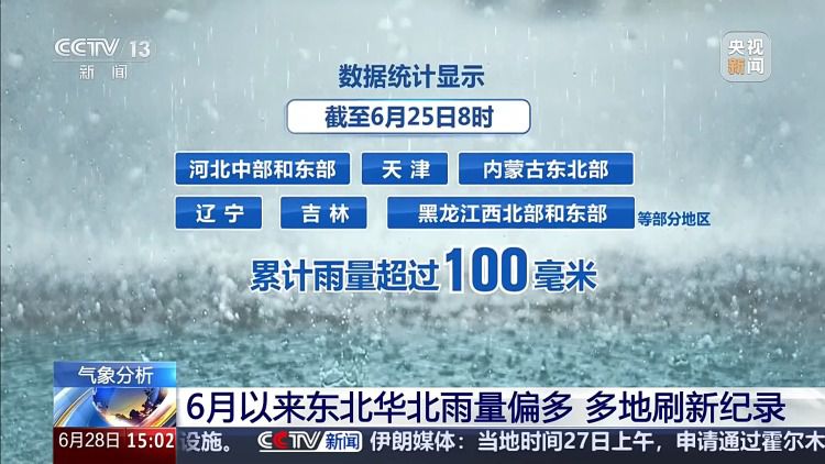 6月以来东北华北累计雨量偏多 多地刷新同期纪录