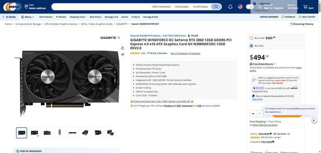 英伟达授权技嘉推出RTX 3060 12GB显卡，Newegg上架最低价339.99美元