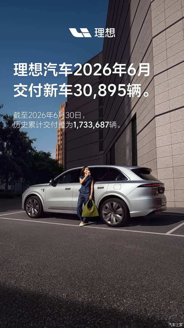理想汽车6月交付30895辆 历史累计交付1733687辆