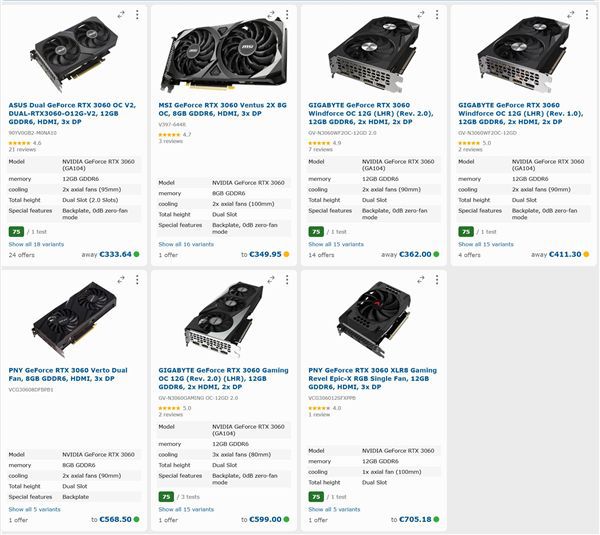 英伟达RTX 3060 12GB显卡五年前发布后重返德国市场 华硕型号最低售价333.64欧元 第2张 英伟达RTX 3060 12GB显卡五年前发布后重返德国市场 华硕型号最低售价333.64欧元 第2张