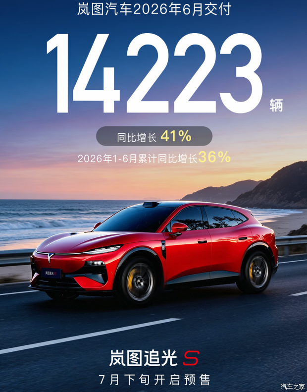 岚图汽车6月交付14223辆 追光S定档7月下旬预售