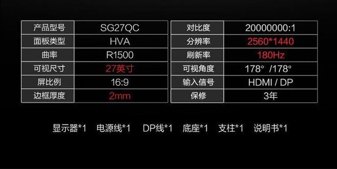 HKC 猎鹰 SG27QC 游戏显示器上架 京东售价 1499 元  第6张