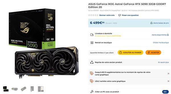 华硕RTX 5090 20周年版显卡在LDLC售价超官方定价700欧元